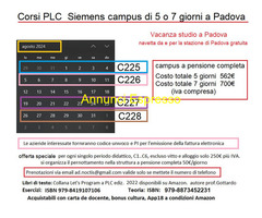 Corso PLC Siemens, campus a  Luglio e Agosto 2024 con vitto e alloggio