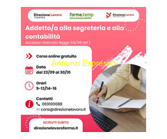 CorsoCorso gratuito online addetto/a alla segreteria e contabilità (accesso riservato DISABILI)