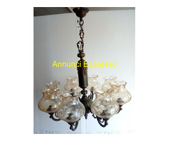 Lampadario in ottone e Vetro inciso 8 bracci