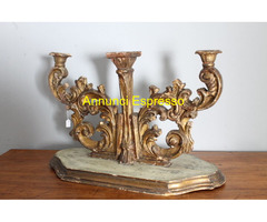 Antico candelabro candeliere in legno dorato